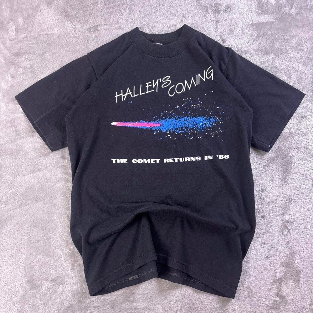 Vintage 1986 Halley’s Comet T-Shirt Men’s Small Black Russell USA Graphic Tee